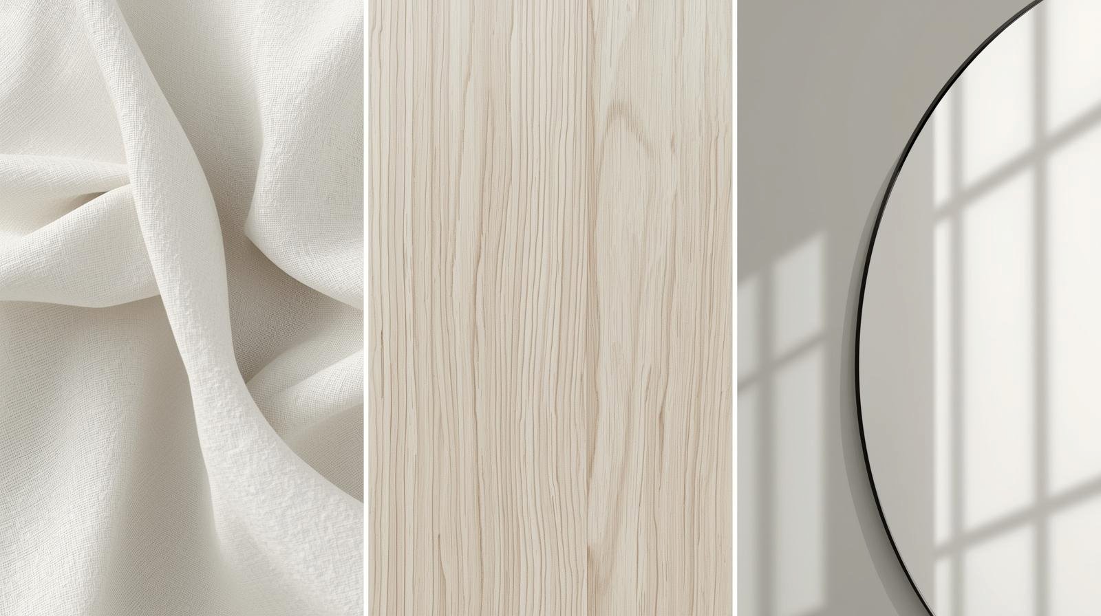 Materialien: Glas, helles Holz, Leinen