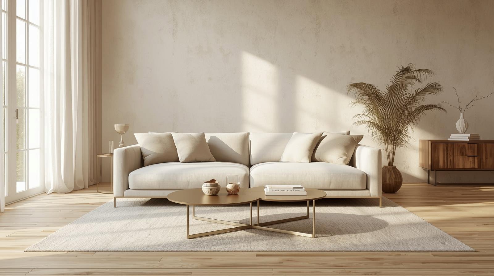 Wohnzimmer im Element Luft: hell, klar, leicht, mit offenen Flächen und ruhigen Design-Details.