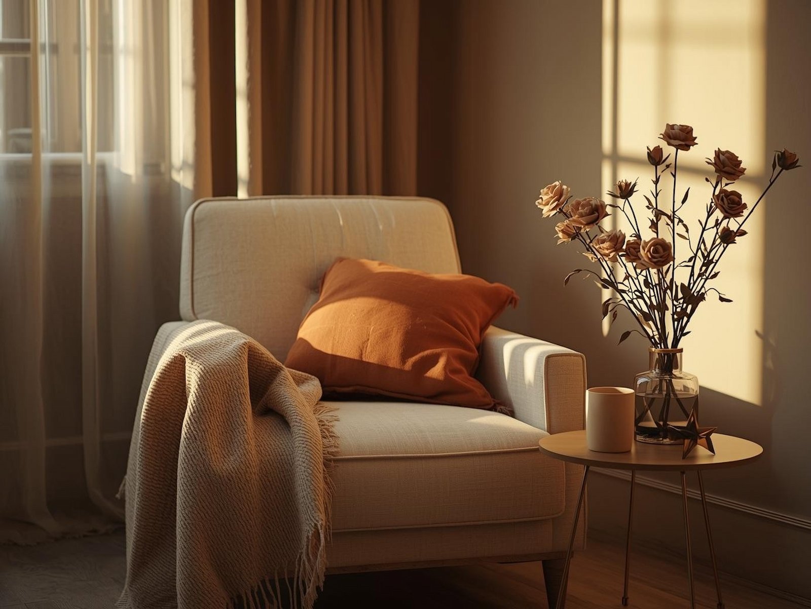 Ruhige Wohlfühlecke im warmen Naturlicht